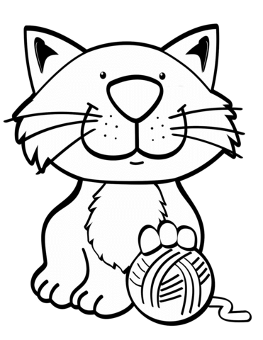 Cat With Yarn Ball Coloring Page